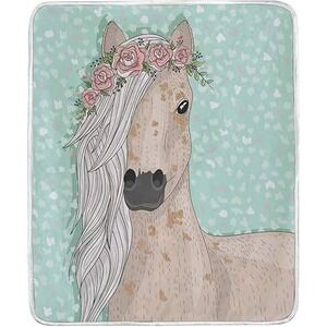 Cute Horse Floral‎ Wreath Blanket Cozy Fleece Soft Throw Kids Adult